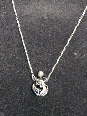 Vintage Art Glass Potion/Scent Bottle Necklace w/ Silver Tone with Leaf Overlay